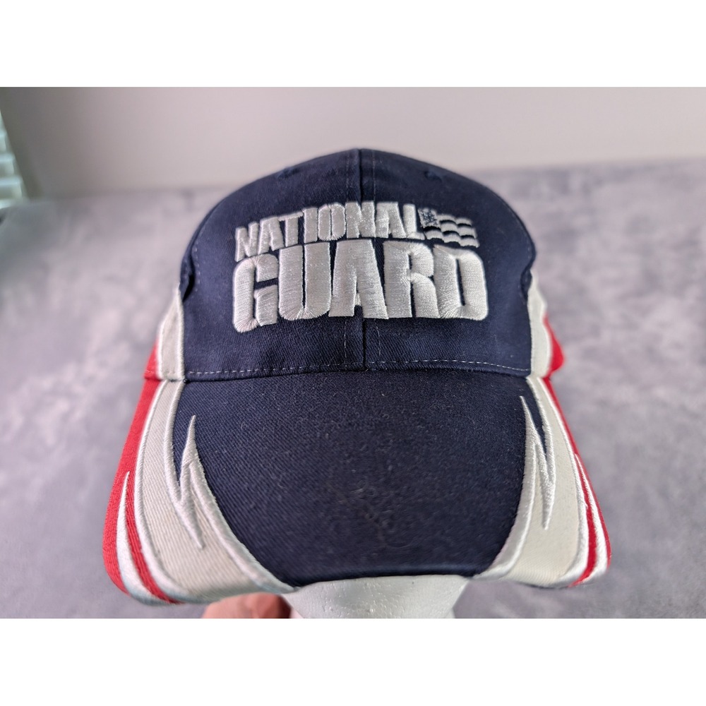 National Guard Baseball Cap Hat Navy Blue Red White Adjustable Strapback Mens